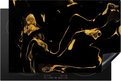Produktbild von KitchenYeah© Herdabdeckplatte Muster - Gold - Schwarz , 81x52cm, Küche Deko, Glaskeramikkochfeld Herdabdeckung, Abdeckplatte fùr Kochfeld