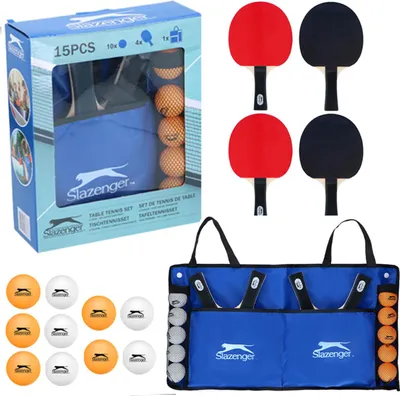 Obrázok produktu pre 15-dielna súprava na stolný tenis s 10 loptičkami, 4 ergonomickými pálkami a taškou na prenášanie