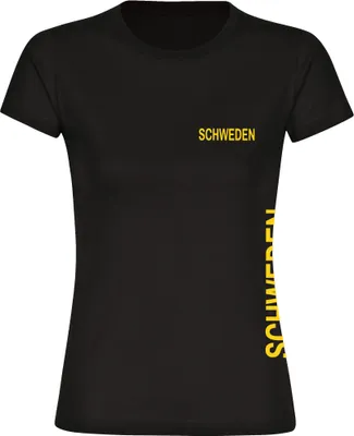 Produktbild von multifanshop Damen T-Shirt - Schweden - Brust & Seite, schwarz, Größe XL