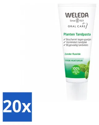 Immagine prodotto di 20 tubetti di dentifricio WELEDA a base di estratti vegetali, 75 ml ciascuno, confezione da 20 pezzi