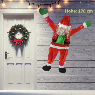 Obrázok produktu pre Vonkajšia LED svetelná dekorácia Otec Vianoc Otec Vianoc lezenie na okno dvere rekvizity Novoročný závesný dekor Vianočná hračka, 170 cm, viacfarebné svetlá, 80% polyester