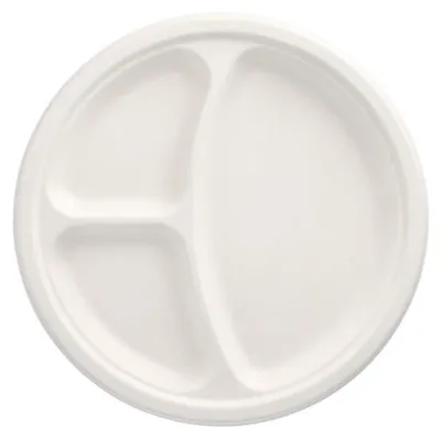 Produktbild von PAPSTAR Zuckerrohr-Teller "pure" rund 260 mm 3-geteilt
