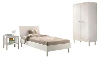 Produktbild von Jugendzimmer-Set >Buche massiv< (3-teilig) in weiß lackiert - 100x190x55 (BxHxT)