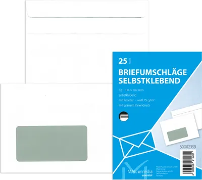 Image de Enveloppe média MAIL DIN C6, avec fenêtre, autocollante, blanche, 75 g/m², 25 pièces