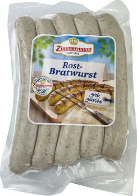 Produktbild von Food-United Rostbratwürste aus Bayern Packung 350g, Rostbratwurst von ZIMMERMANN Fleischwerke, Brühwürste passend für Brotzeit und Bier