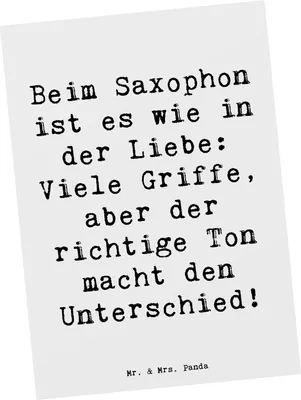 Produktbild von Mr. & Mrs. Panda Postkarte Spruch Saxophon Liebe - Weiß - Geschenk, Musik und Gefühle, Ansichtskarte, Musiker, bildkarte, Lernen, Musikgeschichte, Grußkarte, Griffe, Töne