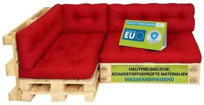 Produktbild von Pillows24 - Palettenkissen wasser- und UV-beständig - 6ER SET | Polster für Europaletten 120x80 - Palettenmöbel - Outdoor/Indoor, Rot