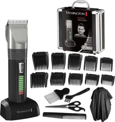 Produktbild von Profi Haarschneidemaschine Keramik Klingen selbstschärfend 0,8–40 mm Präzision 10 Aufsätze Akku Netzbetrieb Lithium Alukoffer Friseurumhang Set