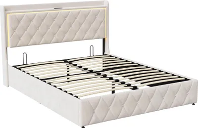 Produktbild von Polsterbett - Doppelbett - 140 x 200 cm - Mit Stauraum - Samtbezug - Holzrahmen - Kopfteil