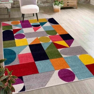Produktbild von Kurzflor Teppich Mazovia Geometrisch Bunte Teppich für Wohnzimmer, Schlafzimmer, Jugendzimmer - 80 x 150 cm