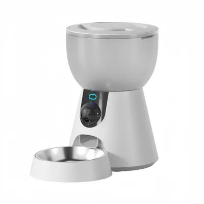 Produktbild von Zimilo Intelligenter Futterautomat mit 2K Kamera, App-Steuerung, 4L Trockenfutter, 3L Wassertank, Echtzeit-Video, Edelstahl Napf, Grau
