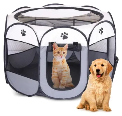 Productafbeelding van Puppyren opvouwbaar Grijs - 74 x 74 x 43 cm - 2 deuren - Binnen en buiten