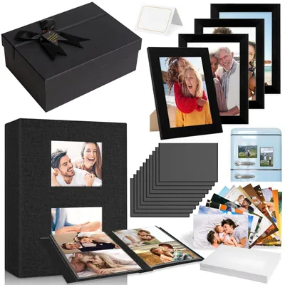 Produktbild von Fotoalbum und Bilderrahmen Geschenkset für 200 Fotos in Schwarz