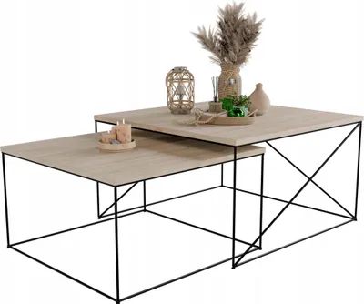 Zdjęcie produktu dla Zestaw Kwadratowych Stolików Kawowych 2w1 Salon Loft Czarny+Dąb Sonoma