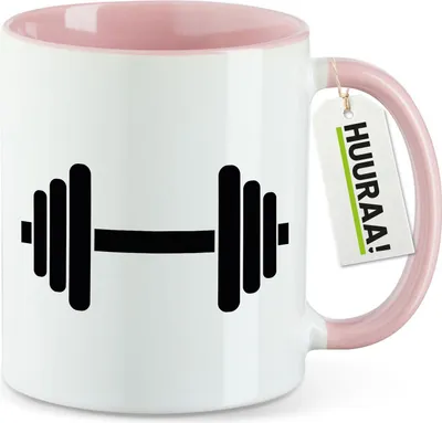 Produktbild von Huuraa Kaffeetasse Hantel Silhouette 330ml Rosa Keramik Kaffeebecher Geschenkidee