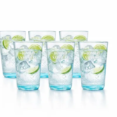 Produktbild von Bombay Sapphire Gin Longdrinkgläser 6er Set – 0,35 l Blaue Gläser mit Relief | Original Gin Tonic Gläser