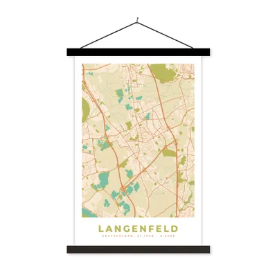 Produktbild von MuchoWow® Textilposter Langenfeld - Jahrgang - Karte - Stadtplan 60x90 cm mit schwarzem Rahmen - Poster Wohnzimmer