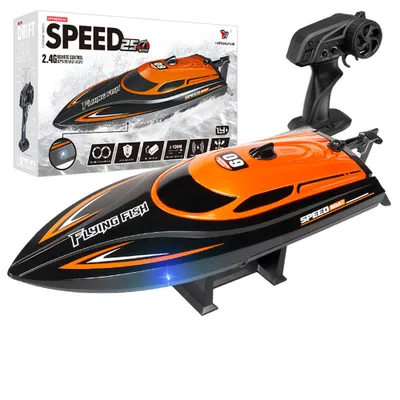 Produktbild von HXJRC HJ812 RC Boot, 2,4Ghz 4CH Hochgeschwindigkeits LED Licht Schnellboot 25 km/h Elektrische Rennfahrzeuge Seen Pools Fernbedienungs Schiffe Orange