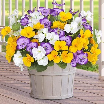 Image de Bouquet de fleurs artificielles en plastique résistant aux UV - Couleurs décoratives - Accessoire de terrasse d'extérieur - Jardinière - Été - Mariage - Coloré