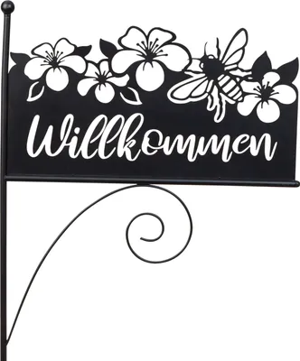 Produktbild von Gartenschild Gartenstab mit Schild Willkommen aus Metall schwarz Höhe 119cm Breite 42 cm
