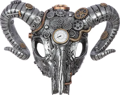 Zdjęcie produktu dla Gilde Wandobjekt, Büffel, "Steampunk Buffalo", Kunstharz, silberfarben, VE 1, L. 14 cm, B. 40 cm, H. 31.5 cm 59030 4063387590300