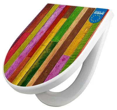 Produktbild von WC Sitz mit Absenkautomatik D Form Motiv Holz Collage Bunt [TDW3 10863]