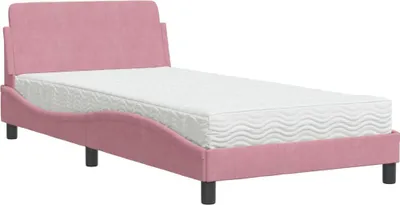 Produktbild von vidaXL Bett mit Matratze "Dover" Rosa 100x200 cm Samt