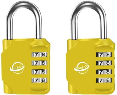 Productafbeelding van Magische code-sloten: 4-cijferige buitensloten voor klaslokalen, sportzalen, kasten, poortautomatiseringen, hekken en gereedschapskisten, helder geel, in een set van twee.
