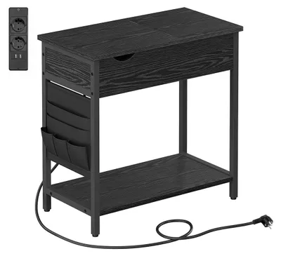 Immagine prodotto di Tavolino laterale con presa di corrente e porte USB, finitura effetto legno nero, dimensioni 60 x 31,5 x 60 cm