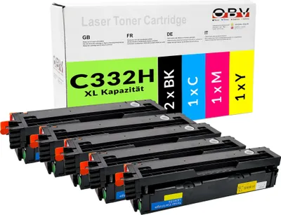 Produktbild von OBV Toner Sparset 5er-Pack für Lexmark C332H für C3326dw MC3226adwe MC3326adwe (2xBK/C/M/Y)