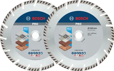 Image de Disque à tronçonner diamanté Bosch PRO Multi Material 230 x 22,23 mm 2 pces ( 2x 2608615065 )