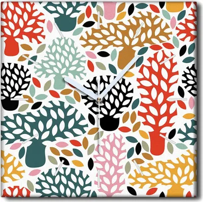 Produktbild von Coloray Uhr auf Leinwand 30x30 cm Wand Uhr Dekoration Wohnzimmer Segeltuch weiße Zeiger -Kunst Abstraktion Bäume