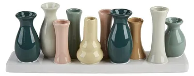 Produktbild von Handgefertigte kleine Keramik Deko Blumenvasen Set aus 10 Vasen bunt