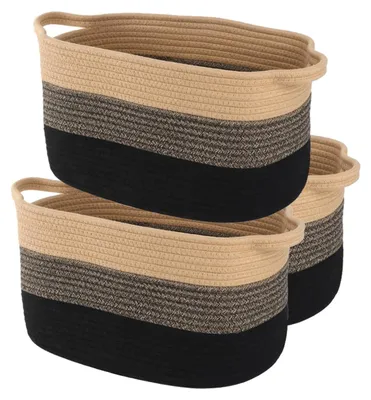Immagine prodotto di Set di 3 cesti portaoggetti - Cesti intrecciati multifunzionali per il bagno e l'arredamento (color kaki e nero)