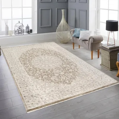 Produktbild von Teppich Beige Vintage Ornament Wohnzimmer elegant Größe - 80 x 300 cm