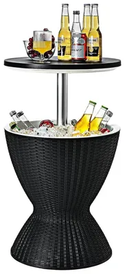 Immagine prodotto di Cool Bar 3 in 1 - Tavolino regolabile in altezza - Refrigeratore per bevande da esterno da 30 l - Refrigeratore per birra e vino - Effetto rattan - Rosso
