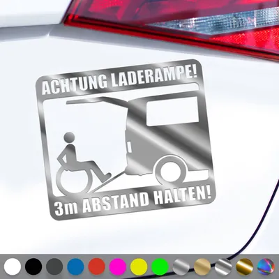 Produktbild von PantherPixel Rollstuhl Aufkleber Behindert 3m Rampe Rollstuhlfahrer Sticker Auto Geschenkidee Farbe Chrom-Silber