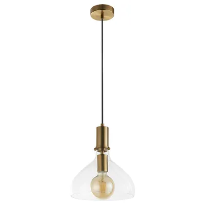 Produktbild von Pendelleuchte Glas Metall E27 rund Ø 25 cm H: max. 120 cm in Messing Vintage Hängeleuchte