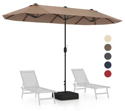 Image de Parasol de 400 x 200 cm, parasol de terrasse avec manivelle et éclairage LED solaire, couleur marron