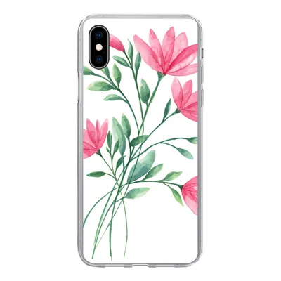 Produktbild von MuchoWow® Handyhülle Schutzhülle Hülle für iPhone Xs Blumen - Aquarell - Rosa Silikon Softcase Handy Hülle - Handytasche
