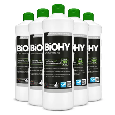 Produktbild von BiOHY Scheuermilch, Scheuermittel, Reiniger für Küche und Bad, Reinigungsmilch – 6er Pack (6 x 1 Liter Flasche)
