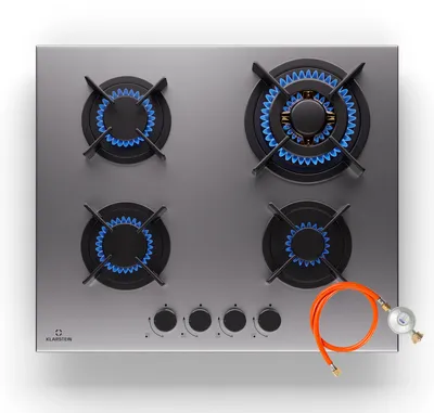 Image de Klarstein Tables de Cuisson à Gaz, Plaque de Cuisson Gaz à 4 Brûleurs, Table de Cuisson Encastrable à 4 Feux de 8000W, Cuisiniere Gaz, Gaziniere Gaz avec Brûleurs en Acier Inoxydable, Cuisinières GPL