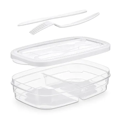 Produktbild von LUNCHBOX mit Besteck 1,3L Brotdose Vesperbox Frühstücksbox spülmaschinenfest wiederverwendbar Essenbox Box 07 (Weiss)