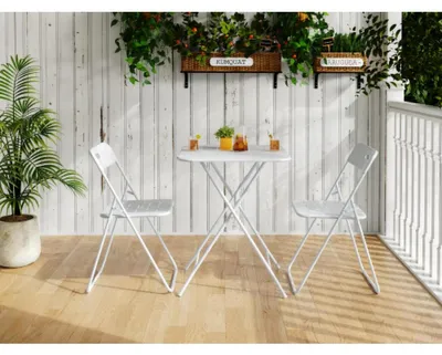 Produktbild von Zimilo 3-teiliges Bistro Set klappbar, Gartenmöbel Set mit 2 Stühlen und Tisch, Wetterfest Metall Balkonmöbel für Terrasse Outdoor, Weiß