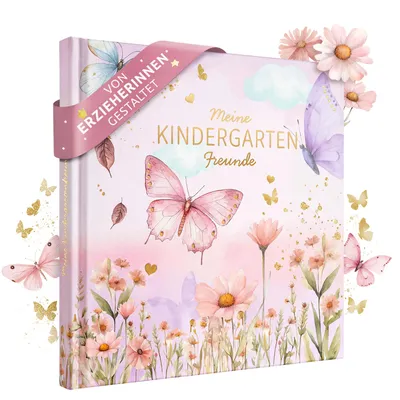 Produktbild von EULENTALER® Freundebuch Kindergarten Schmetterling I von Erzieherinnen gestaltet I Handgemalte Illustrationen I Geschenk Kita