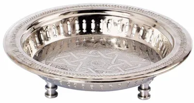 Obrázok produktu pre Orientálna okrúhla servírovacia miska z kovu Juman, priemer 27 cm, strieborná | Orientálna dekoratívna miska s vysokým okrajom | Marocká okrúhla servírovacia miska | Orientálna zlatá dekorácia na prestretom stole