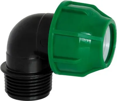 Produktbild von PP Rohr Verschraubung Grün PN10 Klemmfitting, Winkel 90° 25 x AG 3/4"