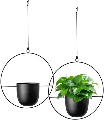 Image de Jardinières suspendues en métal, lot de 2, jardinières murales noires