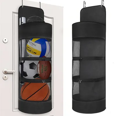 Zdjęcie produktu dla Solidchoice - Organizer do przechowywania sprzętu sportowego, montowany nad drzwiami, z 2 haczykami, kolor czarny