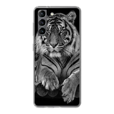 Produktbild von MuchoWow® Handyhülle Schutzhülle Hülle für Samsung Galaxy S21 Sumatra-Tiger auf schwarzem Hintergrund Silikon Softcase Handy Hülle - Softcase